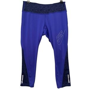 Nike Women’s Dri-Fit Running Leggings Bold Purple W/Cheetah Print Cropped‎ (Sm)